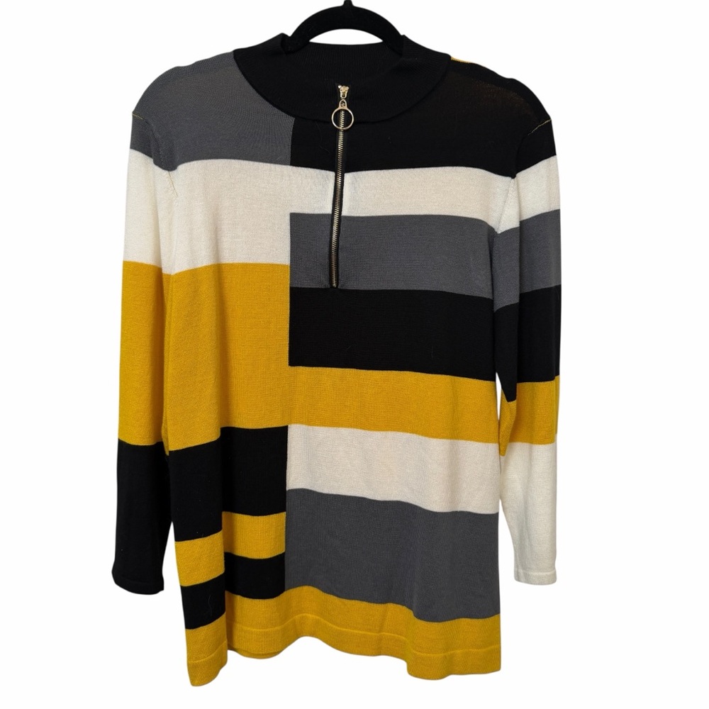Carol Rose Sweater Womens XL Multicolor Stripe Mock Neck Half Zip Pullover Knit